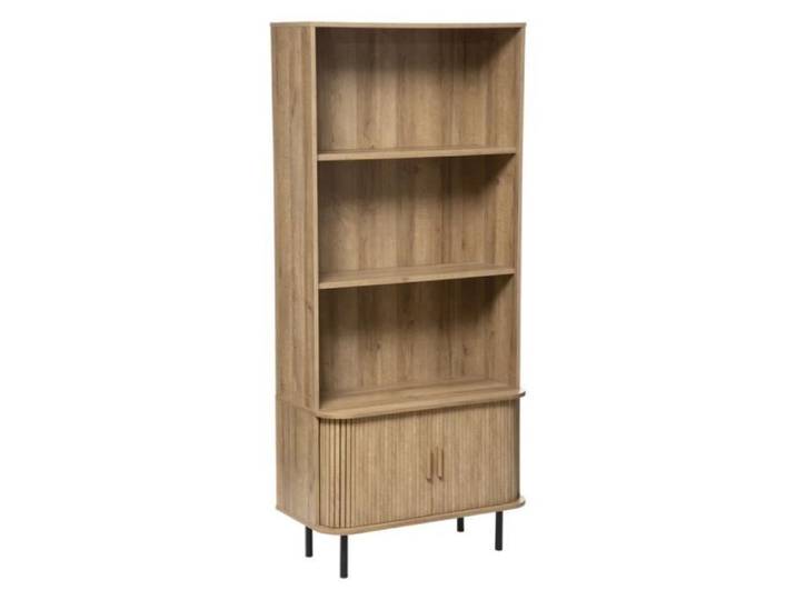 Bibliothèque PEGANE - Bois MDF naturel et acier noir - 80x39x179 6cm - 4 étagères