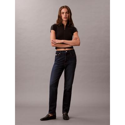 Mom-Jeans CALVIN KLEIN JEANS "NEW MOM JEAN", Damen, Gr. 29, Länge 32, blau (thompson), Denim/Jeans, Obermaterial: 99% Baumwolle, 1% Elasthan, gerade, unten schmal lang, Jeans, mit Markenlabel am Bund