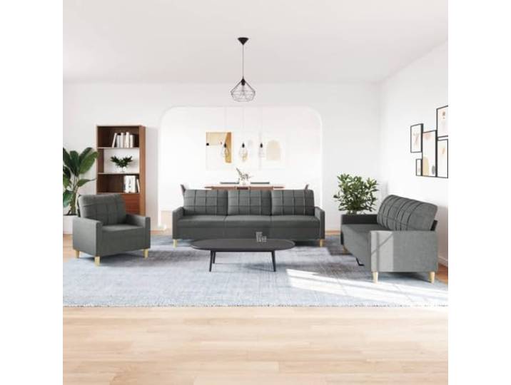 KTHLBRH Sofa-Set, 3-teilig, dunkelgrau aus Stoff Gestell aus robustem Metall, Polsterung aus Schaumstoff, 110 kg pro Sitzfläche, für Wohnzimmer
