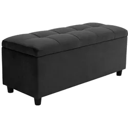 Bettbank "Abgesteppt", schwarz, B:100cm H:42,5cm T:40cm, Holzwerkstoff, Massivholz, Polyester, Sitzbänke, Bettbank, Mit Stauraum, auch als Garderobenbank geeignet, Polsterbank