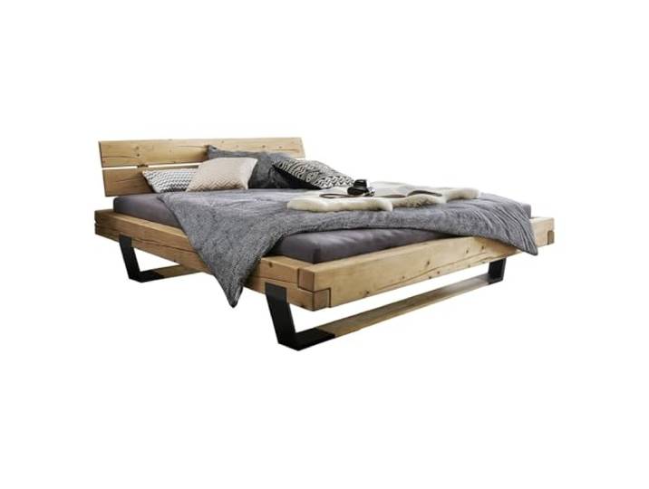 HOMELIV. Gian Balkenbett, 180x200 cm, Fichte Fichte-Doppelbett, mit Kopfteil, als Kufenbett, mit Komforthöhe, mit Auflageleisten, 180x200 cm, Rustico