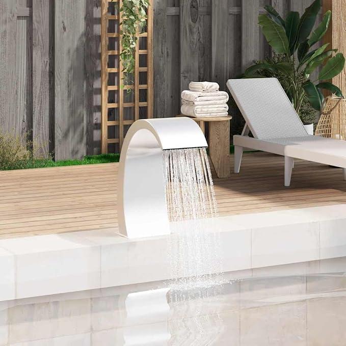Pool Wasserfall Edelstahl 304 Schwalldusche für Schwimmbad Garten Teich 22x60x70 cm mit Anschlusszubehör