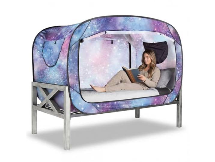 Pop Up Sichtschutzzelt für Innenbereich Betthimmel für Schlafbett Zelt Doppeltür mit Moskitonetz Fenster - Doppelbett/Einhorn