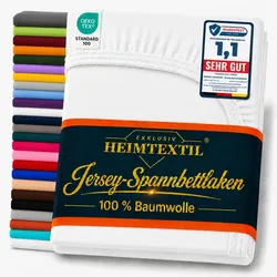 EXKLUSIV HEIMTEXTIL Jersey Spannbettlaken für Wasserbetten Rundumgummizug 200 x 220 cm Weiß
