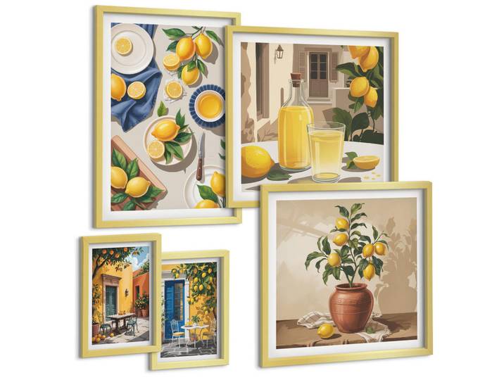 Tulup Bilder SET 5er Set - 50x50 cm & 20x30 cm & 40x60 cm Goldrahmen - Bunte Strandhäuser, Goldfarben, Kunststoff, Rechteckig, 40x60 cm, Fotografie, Bilder & Rahmen, Bilder