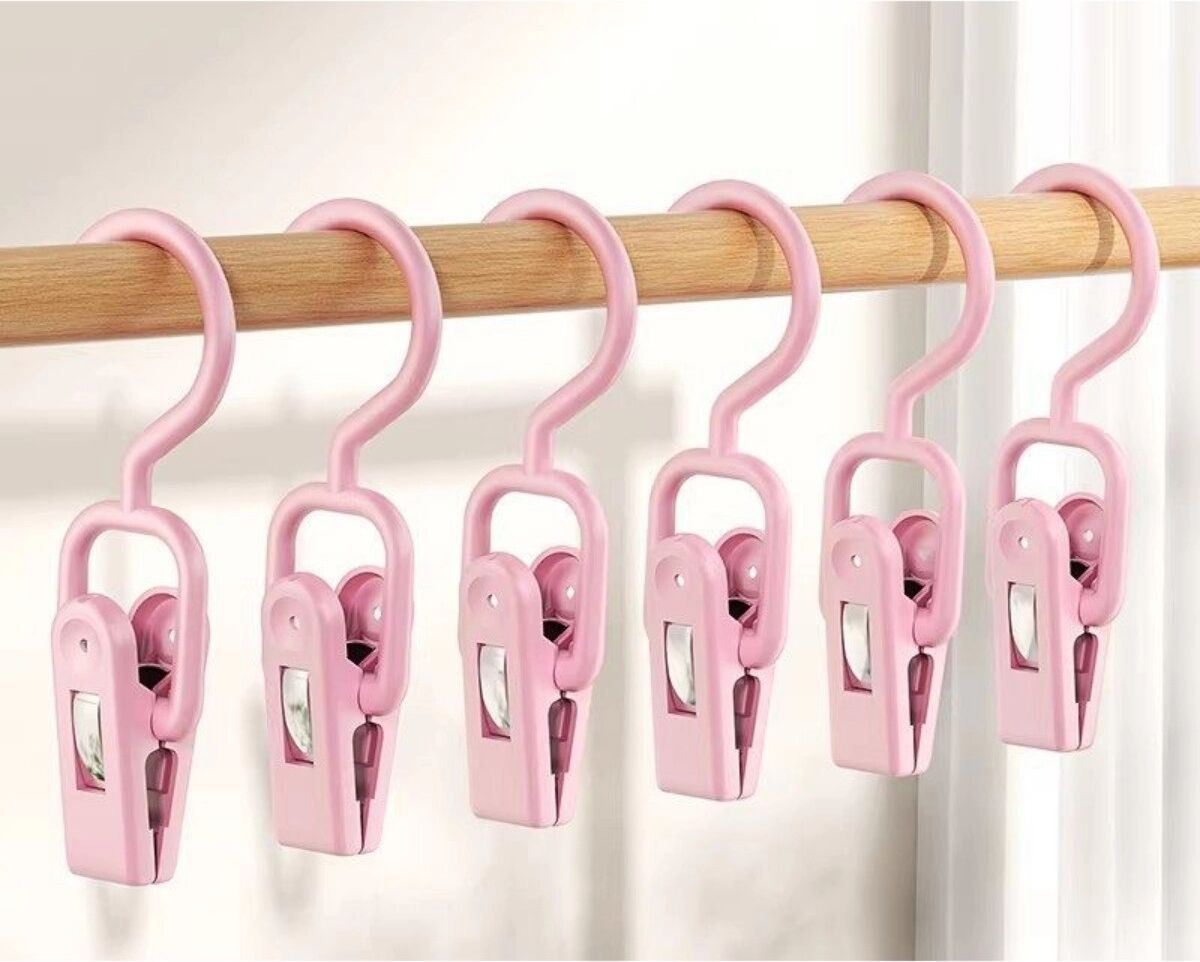INF Set mit 10 markierungsfreien Haken-Clips für Kleidung – starke Klemmkraft, PP+Eisen, vielseitige Mehrzweck-Aufhänger Rosa