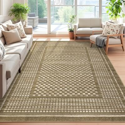Garvee Small Plaid Bordered Geometric Area Rug