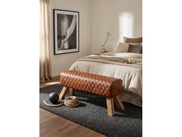 KADIMA DESIGN Sitzbank Echtleder/Massivholz 89x46x35 cm Leder Modern Turnbock Springbock Lederhocker Sitzhocker Turnbank Gepolstert