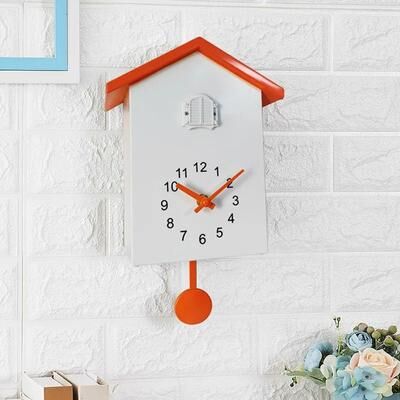 Uplift Essentials Modern Cuckoo Quartz Wall Clock orange White