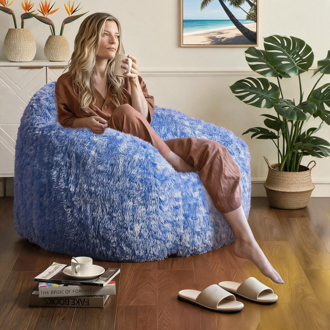 Blue Elephant Faux Fur Bean Bag Chair Blue