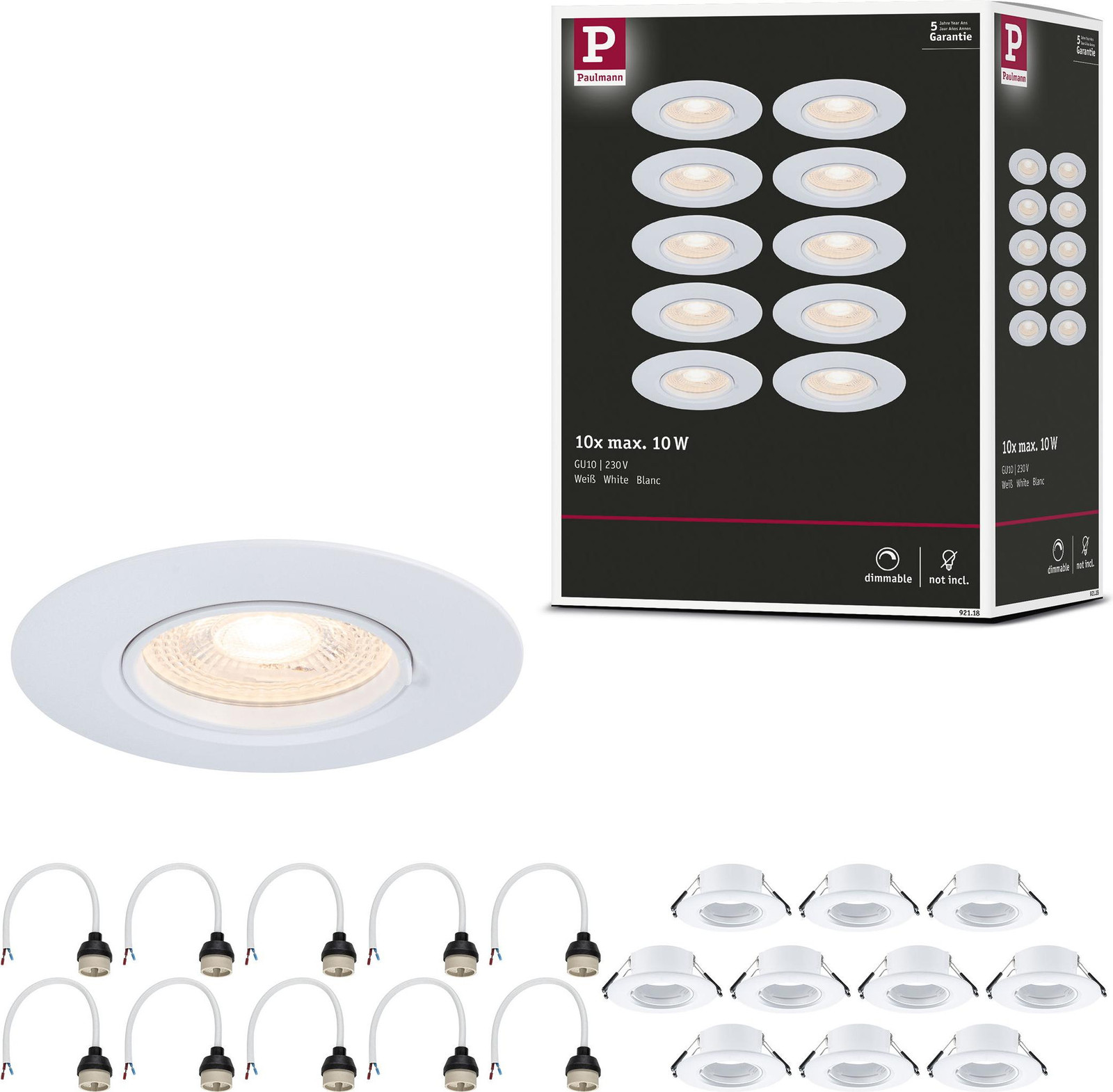 Paulmann LED Inbouwlamp met ring, set van 10 stuks
