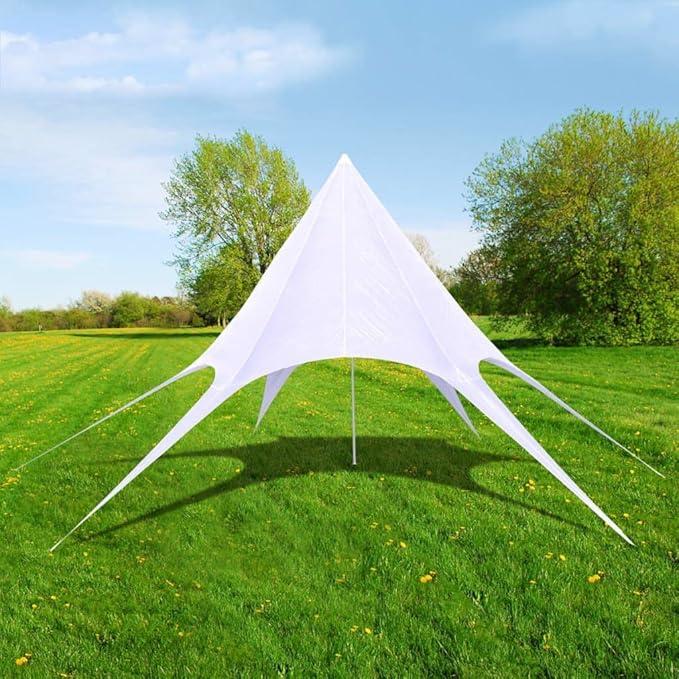 Gartenpavillon Hexagon Stern 14m Durchmesser Weiß aus wetterfestem Oxford-Gewebe mit Stahlrohrrahmen, UV-beständig, für Garten, Terrasse, Party, Grillen und Outdoor-Sonnenschutz