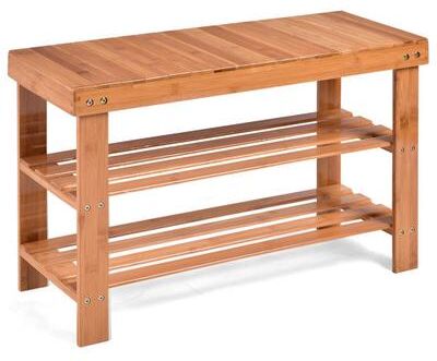 Costway 3 Tier Bamboo Bench Storage Shoe Shelf-Natural