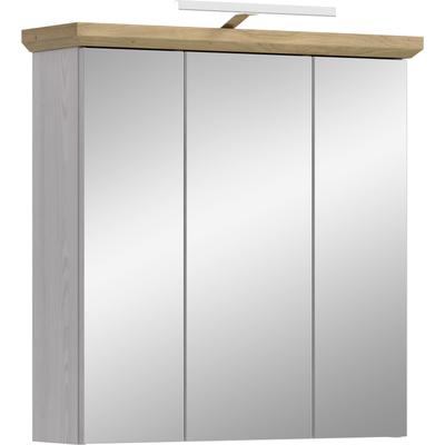 Spiegelschrank WELLTIME "COSENZA, inkl. Beleuchtung, Breite 69cm, 3 Spiegeltüren, 9 Fächer", sibiu lärche nb, B:69cm H:71cm T:21cm, FSC-zertifizierter Holzwerkstoff, Schränke, Spiegel, Bad, Badezimmer