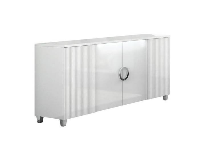 MARIKA - Buffet 4 Portes Laqué Blanc avec Leds