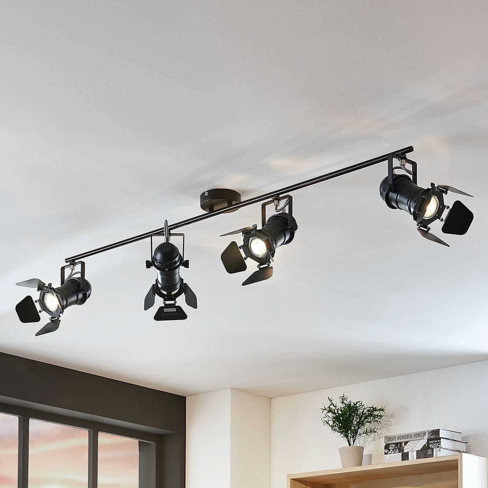 Ceiling Light Tilen Lindby, dimmable, Black, Living / Dining Room, metal, Industrial Design, Ceiling Light