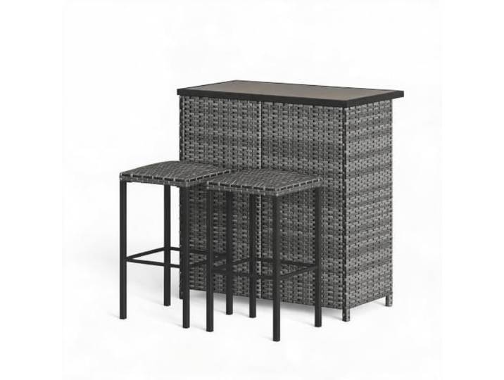 IDEALHOUSE 3-Teiliges Garten-Bar-Set, Rattan Bistromöbel Mit DPC-Tischplatte, Outdoor-Set Inkl. 2 Barhocker Mit Schnelltrocknenden Kissen, Wetterfestes Gartenmöbel-Set Für Balkon