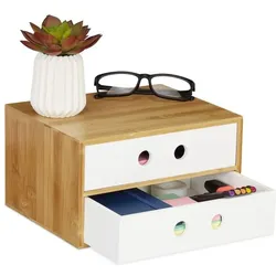 Relaxdays Schreibtisch Organizer 2 Schubladen Weiß,Hellbraun