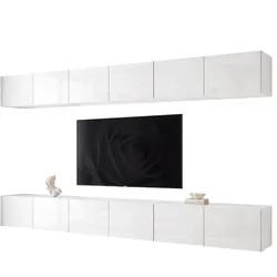 TV-LOWBOARD ANGEL V mit LED-Beleuchtung, 300 cm Weiß Hochglanz