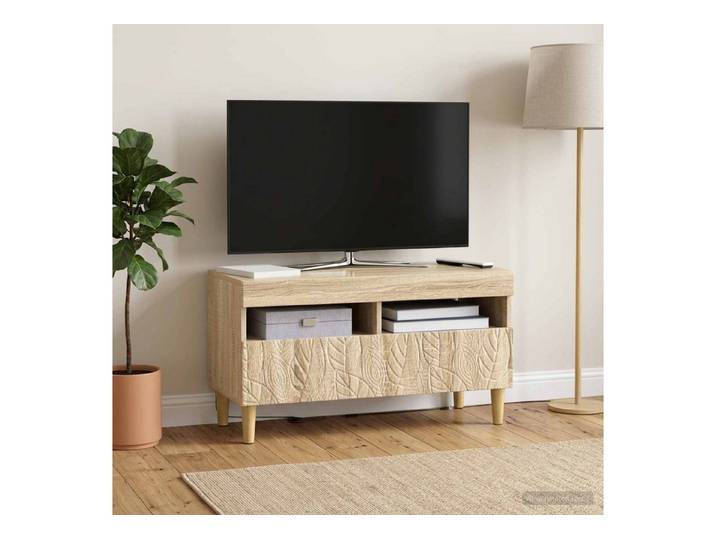 furnicato TV-Schrank LED TV Schrank Massivholz Sonoma-eiche (1-St) TV-Lowboard mit LED-Beleuchtung und umkehrbarer Türmontage
