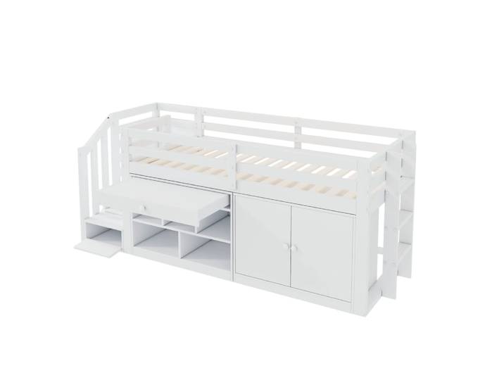 Lit enfant multifonctionnel en panneau de particules blanc 90 x 200 cm