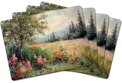 CounterArt Wildflower Field Boxed Set of 4 Premium Hardboard Placemats Decorative Heat Tolerant and Easily Wipes Clean
