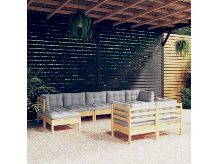 WDGJJFECNMUEHI Pin massif modulable 9 Pieces gris Salon de jardin 9 pieces avec coussins gris bois de pin massif, canape modulable exterieur avec repose-pieds, ensemble lounge