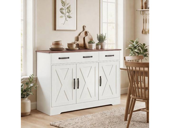 HOMCOM Buffet Blanc 3 Portes 2 Tiroirs 108x40x81cm Cuisine