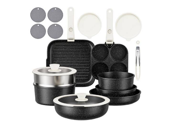 LuxusKollektion Pfannen-Set Induktion Topf/Pfannen Set mit abnehmb. Griffen Schwarz