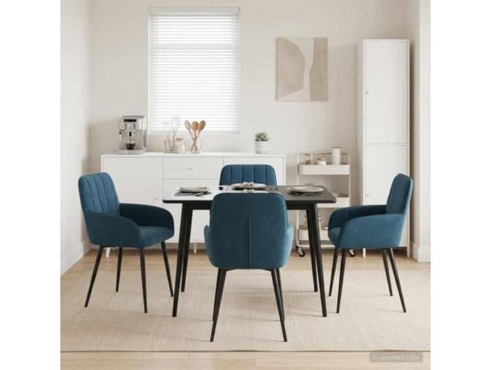 HMDNGOUT Esszimmerstühle 4 STK Samt Blau 57 x 50 x 85 cm Metallbeine,Samtoberfläche,ergonomische Neigung,Armlehnen,feuchtes Tuch,Essbereich,Familienessen,Alltag