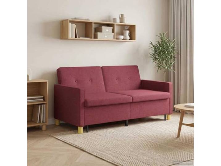 pokgdf Schlafsofa Ausziehbar Weinrot Stoff Verstellbare Rueckenlehne, Klappbare Beine, Dicke Kissen, Ideal fuer Wohnzimmer