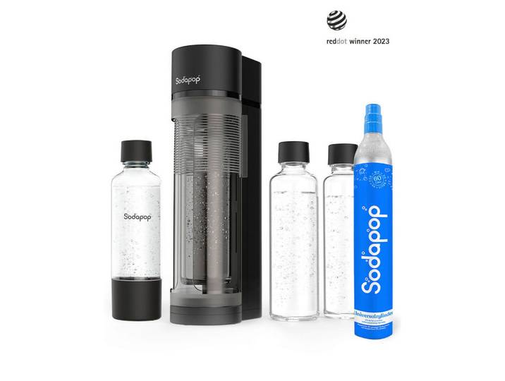 Sodapop Wassersprudler Logan, Schwarz, Kunststoff, Glas, 11.2x42.6x18.8 cm, Lfgb, FSC Mix, Geschirr, Wasseraufbereitung, Wassersprudler