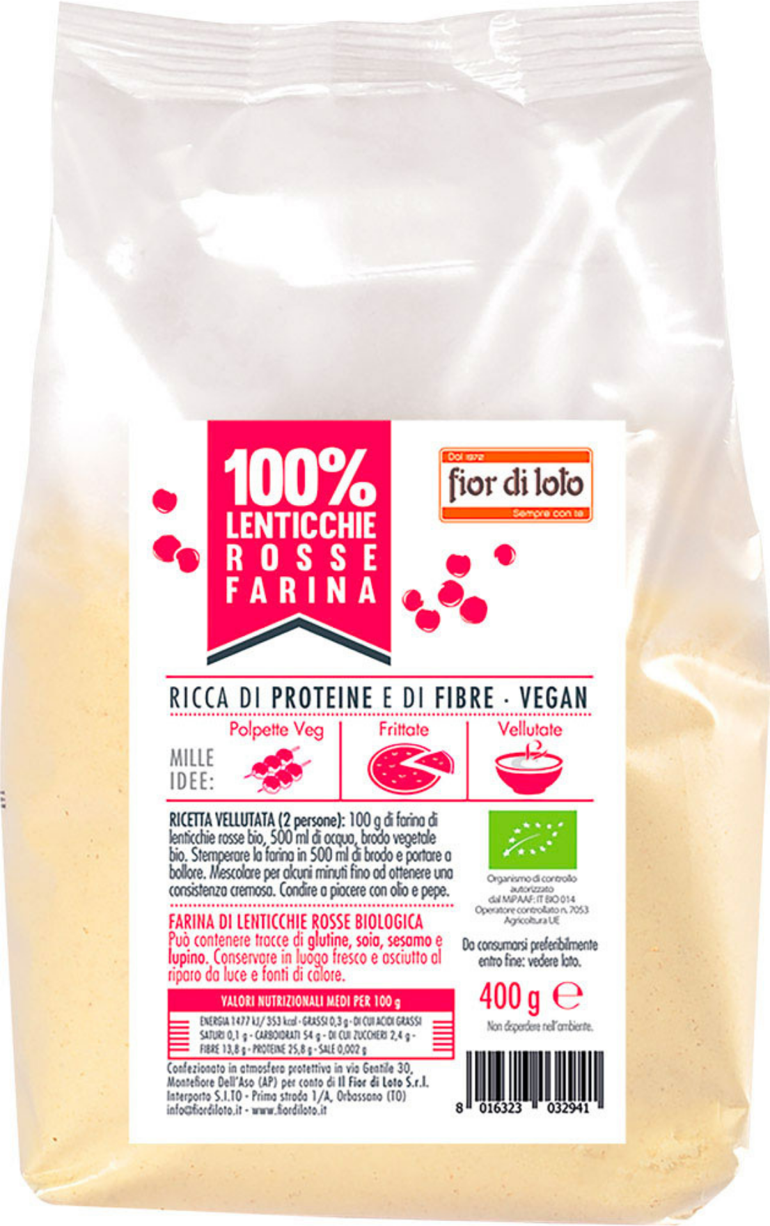 FIOR DI LOTO 100% Lenticchie Rosse Farina 400 Grammi 