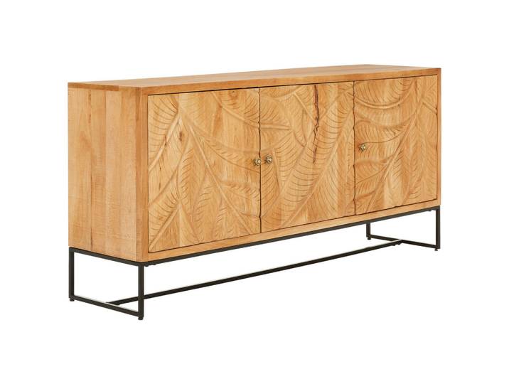 Livetastic Sideboard, Natur, Schwarz, Metall, Mangoholz, vollmassiv,massiv, 2 Fächer, 160x75x40 cm, Holzmöbel, Kleinmöbel Holz, Holzkommoden, Sideboards Holz