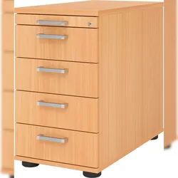 bümö Schreibtisch Schrank abschließbar, Schubladenschrank Holz in Buche, Container mit Schubladen - Schubladen Schrank Büro, Schreibtisch Container