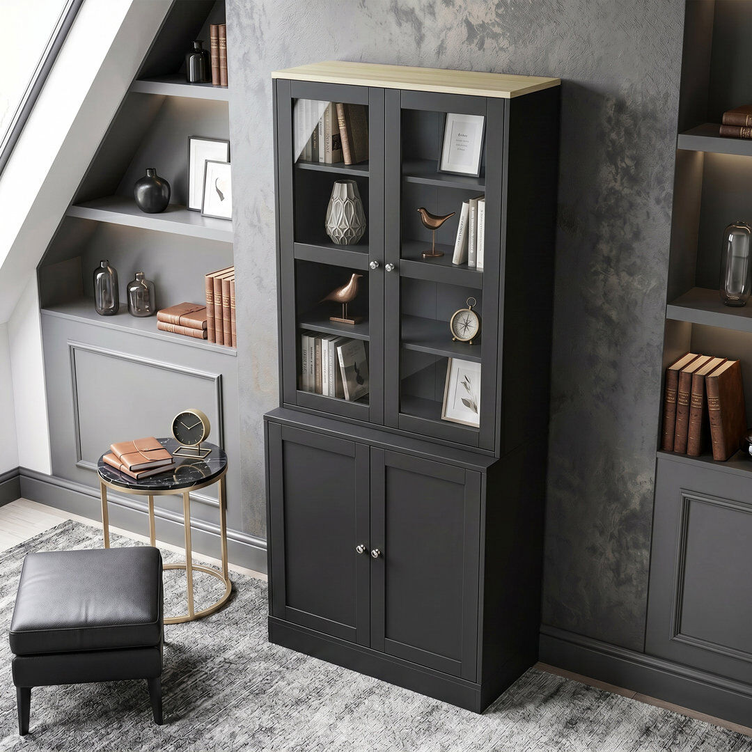 Latitude Run Birce Cube Bookcase. Black/Oak 179cm H X 76cm W X 40cm D