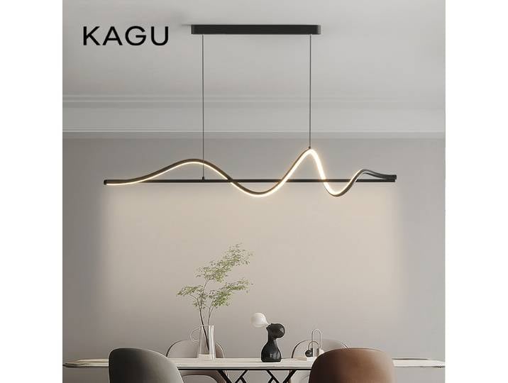 Suspension LED longue ligne pour restaurant, bureau, cuisine, café, décoration de la maison, luxe, moderne, blanc, noir
