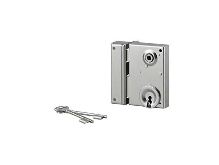 THIRARD Serrure Verticale en Applique à Clé à Fouillot\, Gauche\, Zingué Axe 40 mm\, Pour Portail\, 70x110 mm\, 2 Clés\, Entraxe 70 mm\, Carré 7 mm\, 1 Point de Fermeture\, Acier\, Finition Zingué