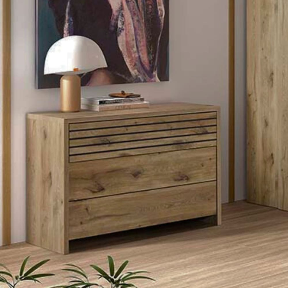 Altobuy Commode 3 tiroirs aspect bois et noir Marron 111x81x48cm