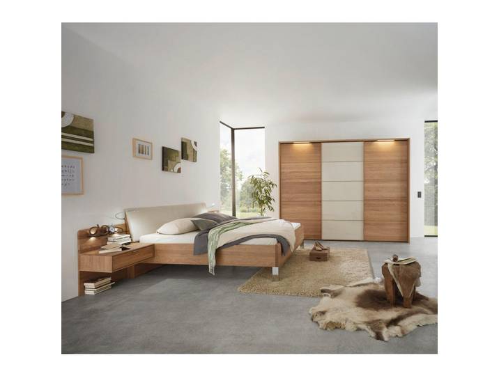 Dieter Knoll Schlafzimmer Schlafzimmer Amato, Eichefarben, Champagner, Holz, Glas, furniert, teilmassiv, 6 Fächer, 180x200 cm, gepolstertes Kopfteil, Schlafzimmer, Komplette Schlafzimmer und Serien, Schlafzimmerserien
