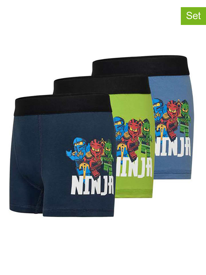 LEGO 3er-Set: Boxershorts "Waiko" in Dunkelblau/ Grün/ Blau - 122
