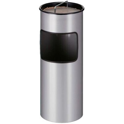 PROREGAL Runder feuerfester Kombiascher inkl. Löschsand & Sieb | 30 Liter, HxØ 61,3x24,3cm | Inneneimer aus Metall | Silber