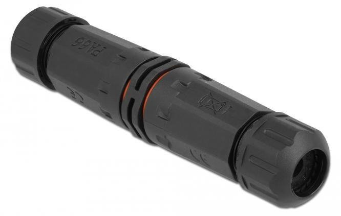 Delock kabelconnector voor buitengebruik, 3-polig, IP68 waterdicht, schroefbaar, zwart