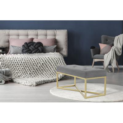 Hockerbank KAYOOM "Cameron 125, glamouröses Design, glänzenden Metallfüßen, in Samt-Look", grau (grau, gold), B:90cm H:40cm T:40cm, Bezug:Polyester (Samt) Korpus:MDF, Sperrholz Gestell:Eisen, Hocker, bequem, elegant, mit Zierknöpfen, Gold-coated...