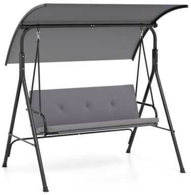 Costway Patio Swing Chair with Adjustable Canopy & Removable Cushion and Metal Stand-Gray