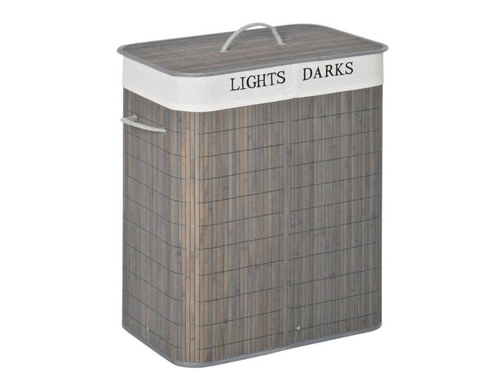 Homcom Wäschekorb schmal mit Deckel 100L, Badezimmer, Bambus, Grau, Naturmaterialien, 32x63x52 cm, Haushalt & Reinigung, Wäschepflege, Wäschekörbe & Tonnen
