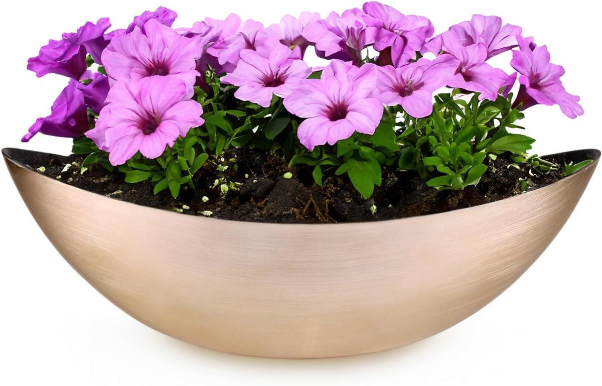 Ovale Plantenbak in Goudkleurige Gemarmerde Steenlook - 55 cm