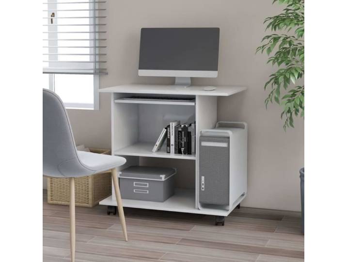 Bureau Informatique Multimédia - Meuble de Bureau pour Ordinateur Blanc 80x50x75 cm Aggloméré