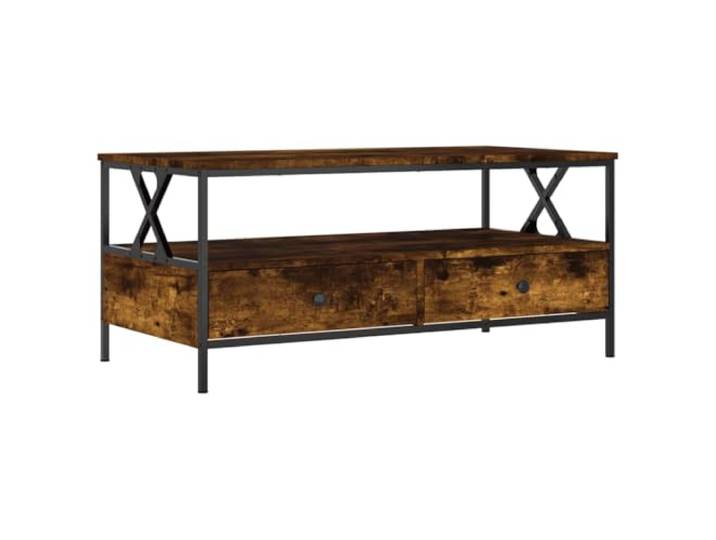 KMVXCVNM Couchtisch mit 2 Schubladen 100x51x45 cm Räuchereiche Stauraum für das Wohnzimmer: Mit praktischen Schubladen und offener Ablage für Fernbedienungen und Zeitschriften.