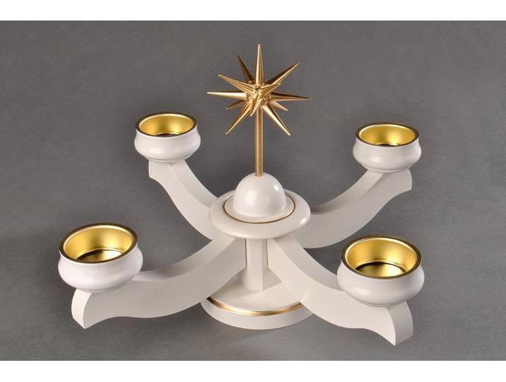 Adventsleuchter ALBIN PREISSLER Weihnachtsstern, Handwerkskunst aus dem Erzgebirge , gold (weiß, goldfarben), B:22cm H:19cm T:22cm, Massivholz, Kerzenhalter, Adventsleuchter, Ø 22 cm, aus Buchenholz